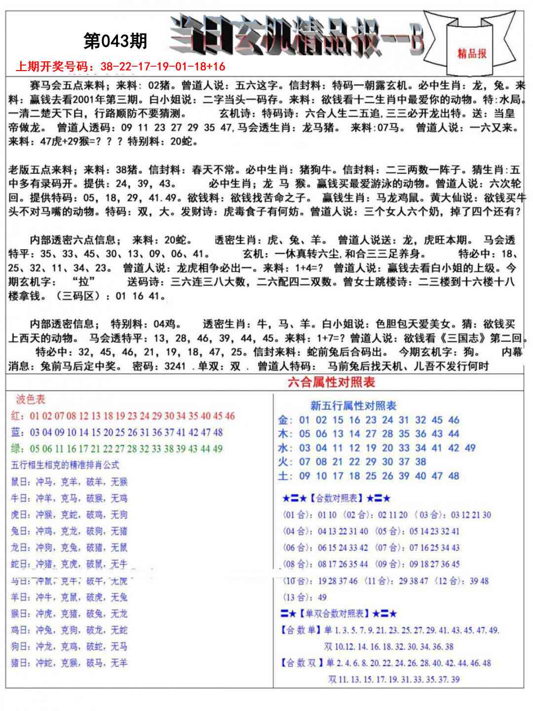 043期当日玄机精品报B[图]