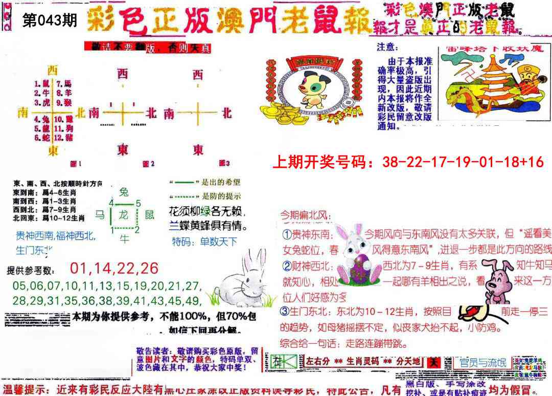 043期彩色正版澳门老鼠报[图]