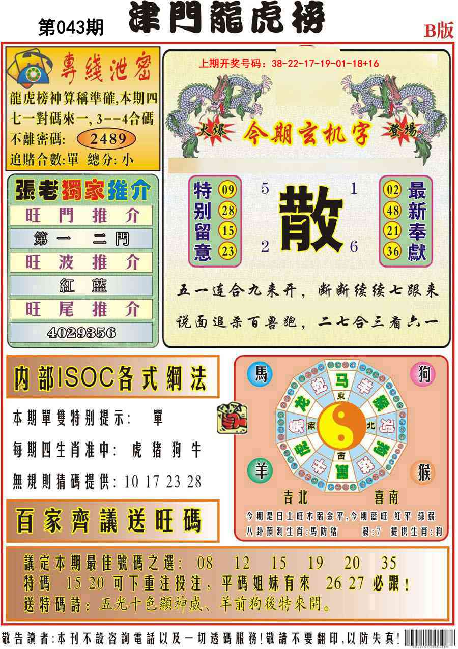 043期津门龙虎榜B[图]